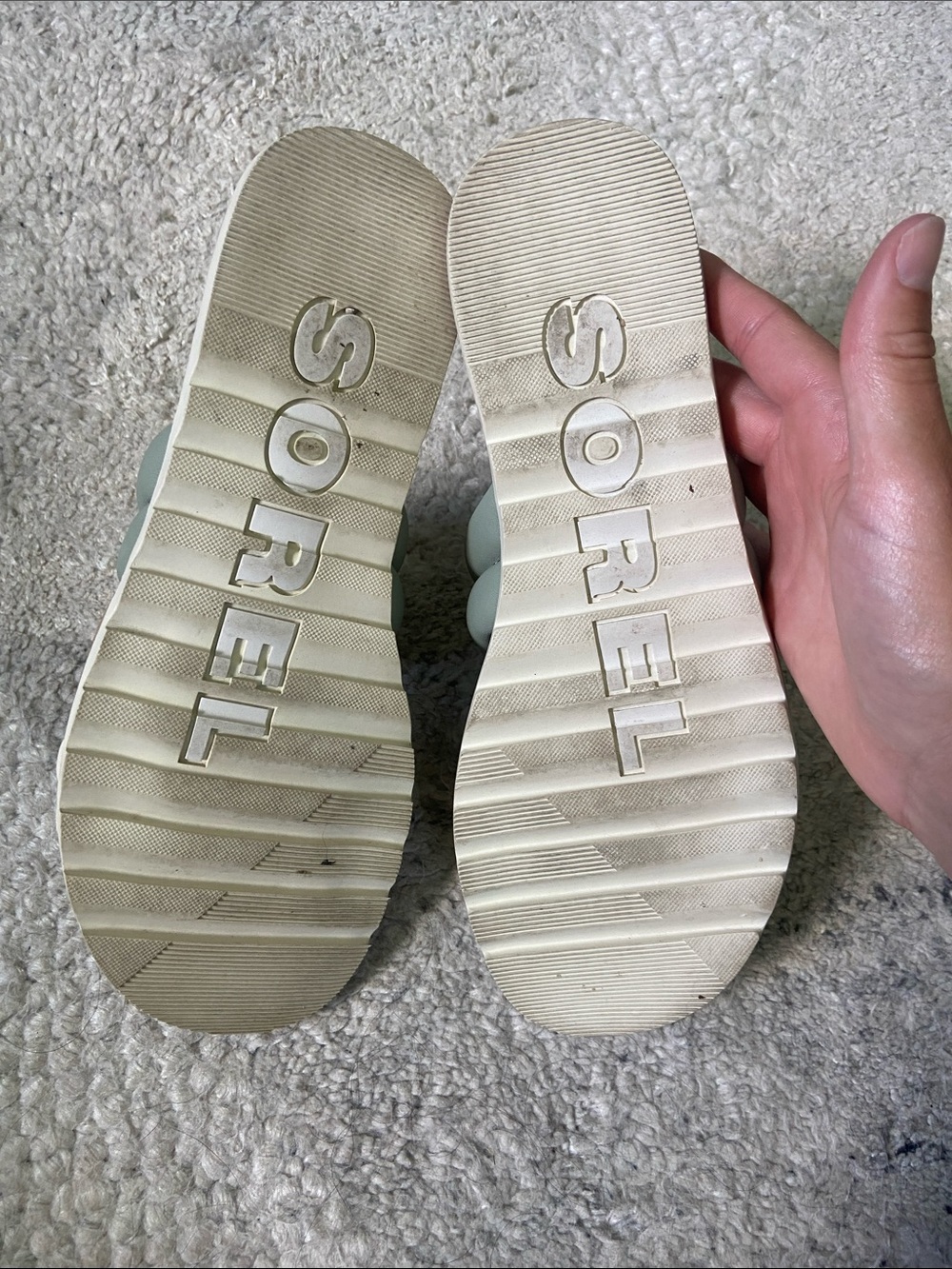Sorel Ella II Puff Slide Two-Strap Slide Sandals in Sage and Cream - Picture 8 of 9